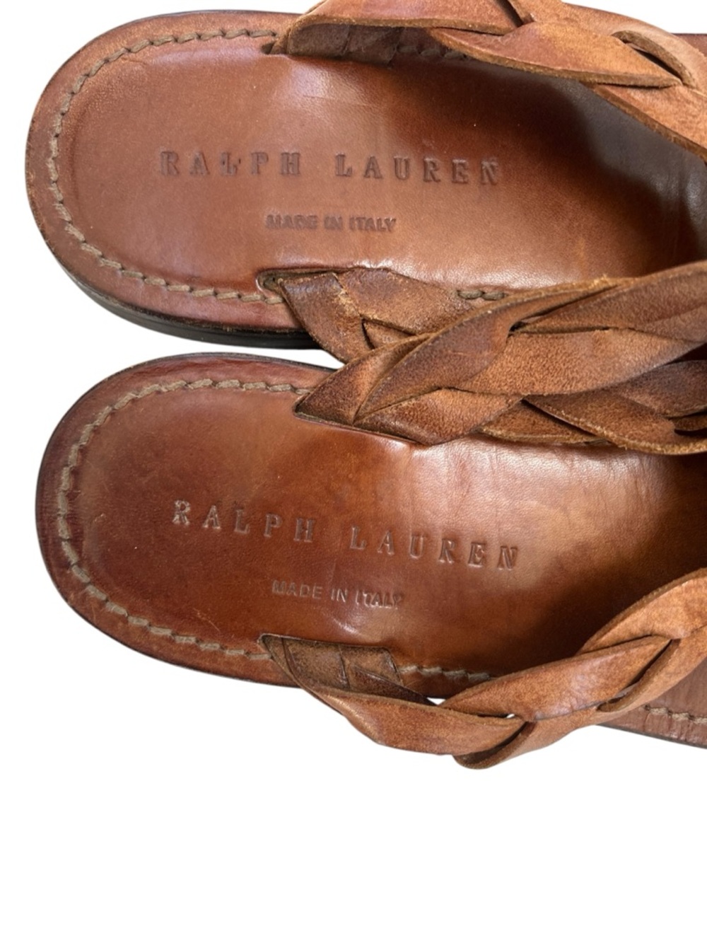 Ralph Lauren Braided Leather Thong Sandals in Brown size 9 ITALY handmade - Picture 3 of 4